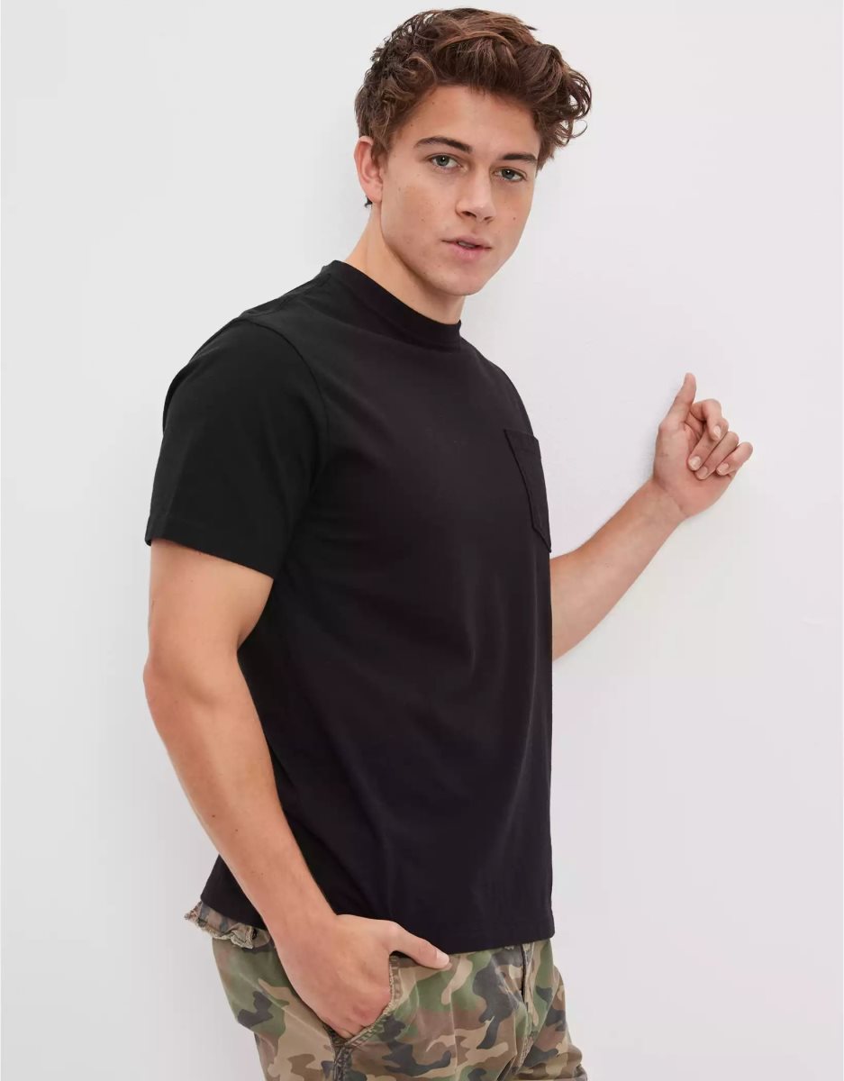 T Shirts American Eagle AE Super Soft Legend Pocket Noir Homme | BHP-52724693